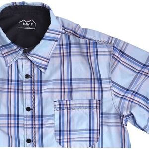 KAVU Mens Large Blue Plaid Short Sleeve‎ Button Up Outdoor Casual Shirt
